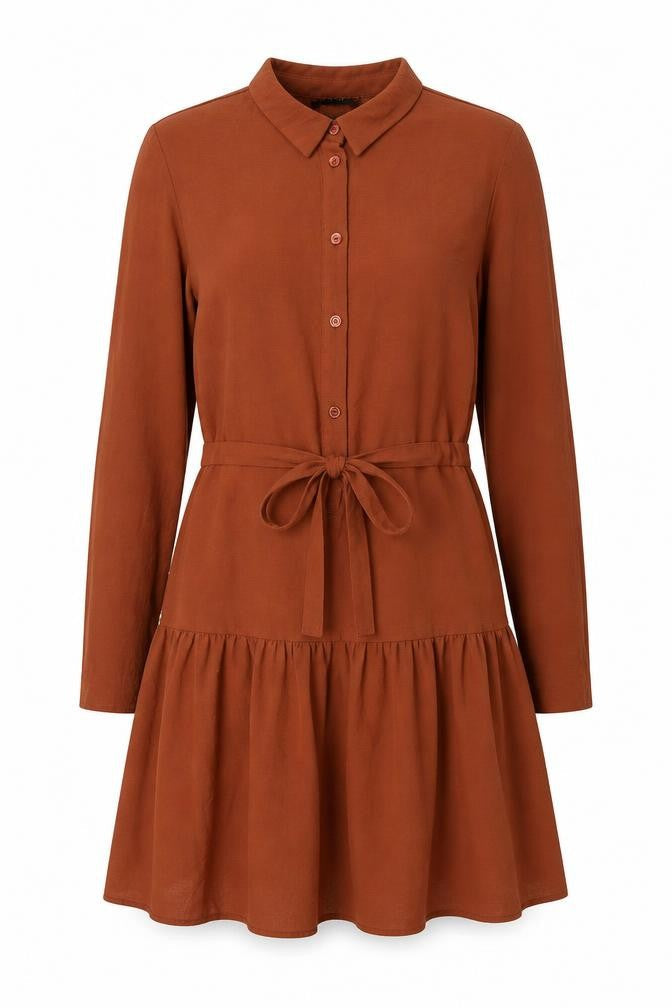 New Look Womens Brown Polyester Shirt Dress Size 10 Collared Button - Drawstring Waist