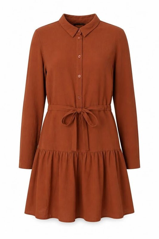 New Look Womens Brown Polyester Shirt Dress Size 10 Collared Button - Drawstring Waist
