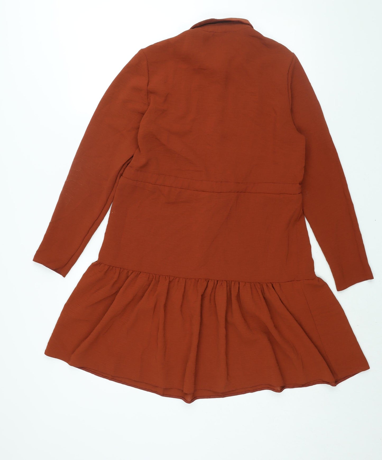 New Look Womens Brown Polyester Shirt Dress Size 10 Collared Button - Drawstring Waist