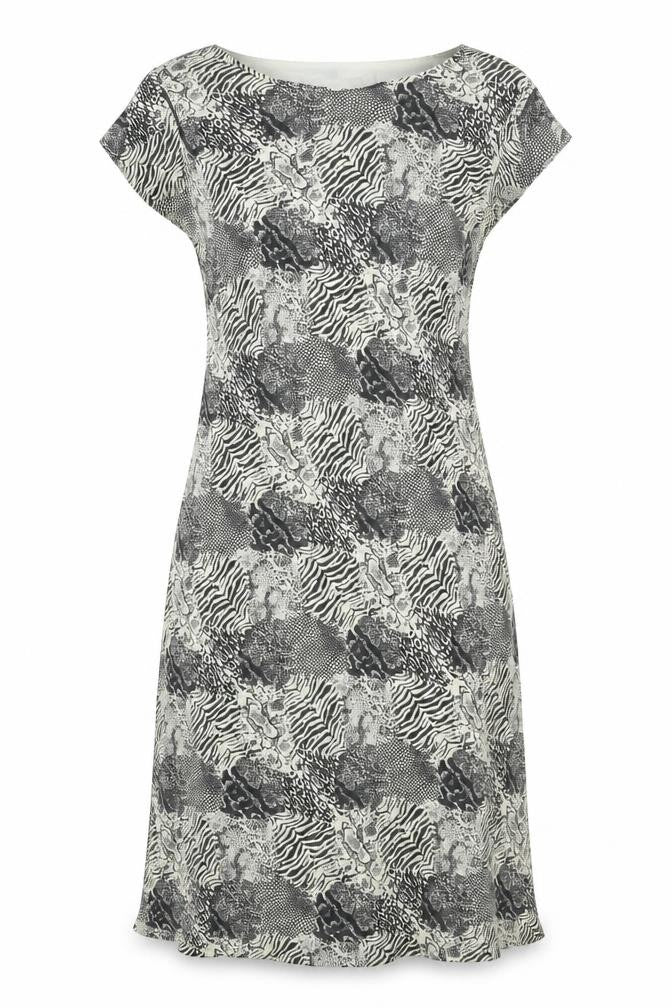Essentials Womens Black Geometric Viscose Shift Size 10 Round Neck Pullover