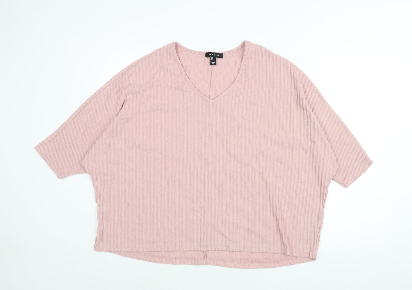 New Look Womens Pink Polyester Basic Blouse Size L V-Neck