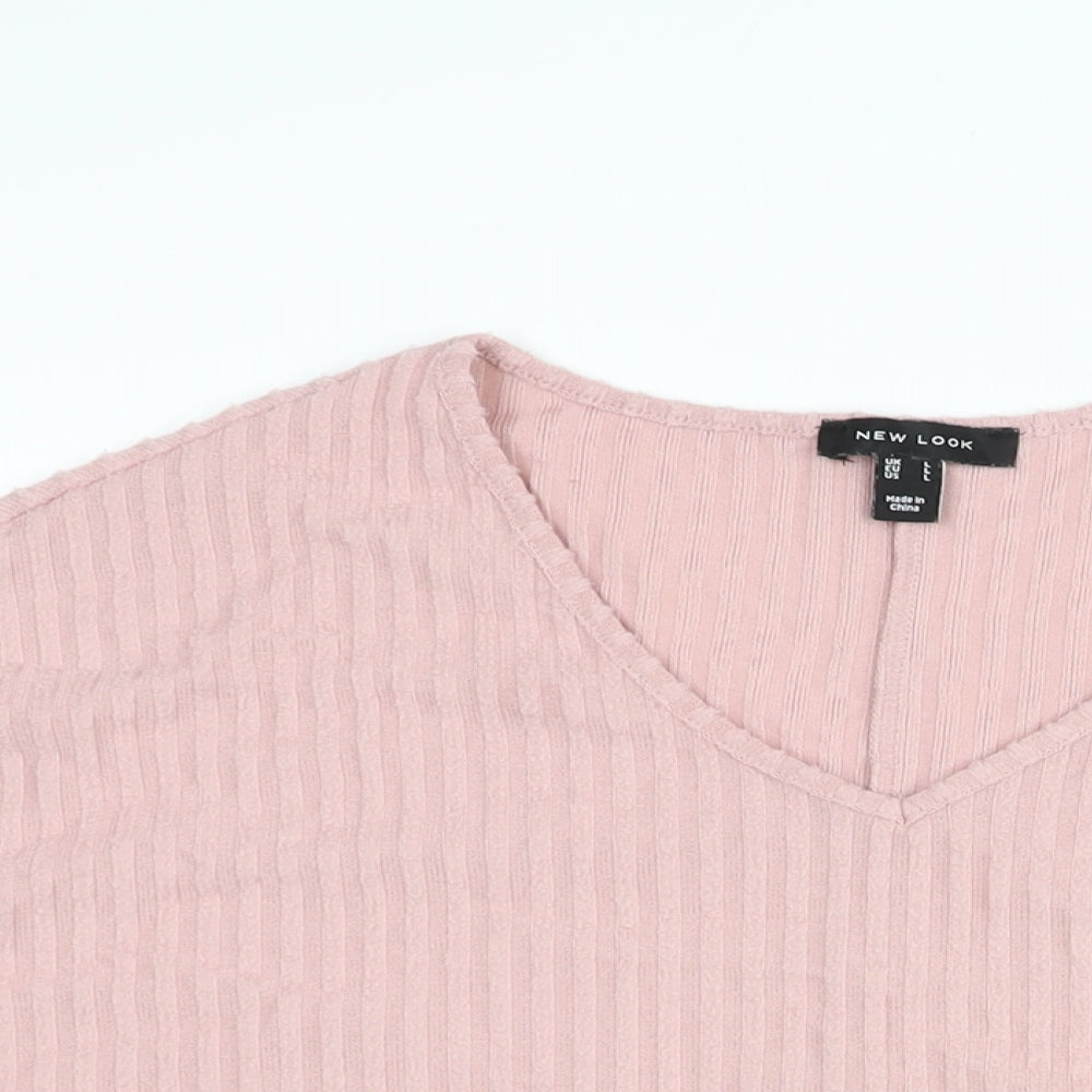 New Look Womens Pink Polyester Basic Blouse Size L V-Neck