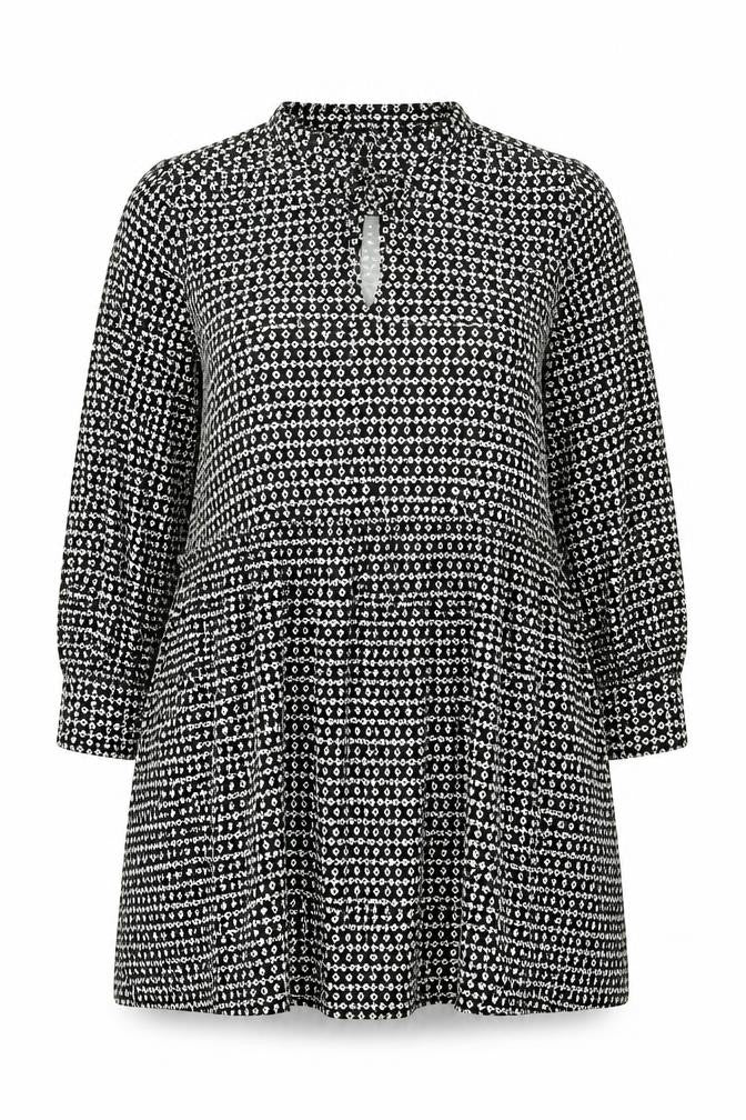 Marks & Spencer Womens Black Geometric Polyester Shift Size 18 Collared Tie
