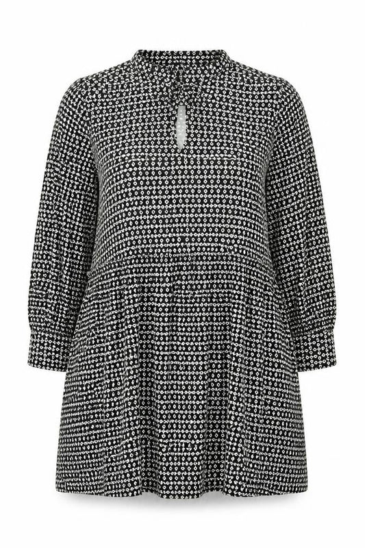 Marks & Spencer Womens Black Geometric Polyester Shift Size 18 Collared Tie