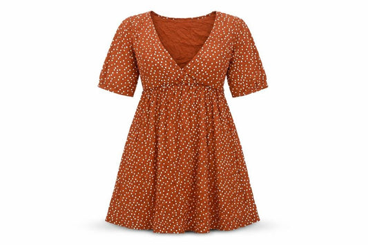 PRETTYLITTLETHING Womens Brown Polka Dot Viscose A-Line Size 10 V-Neck Pullover - Belted