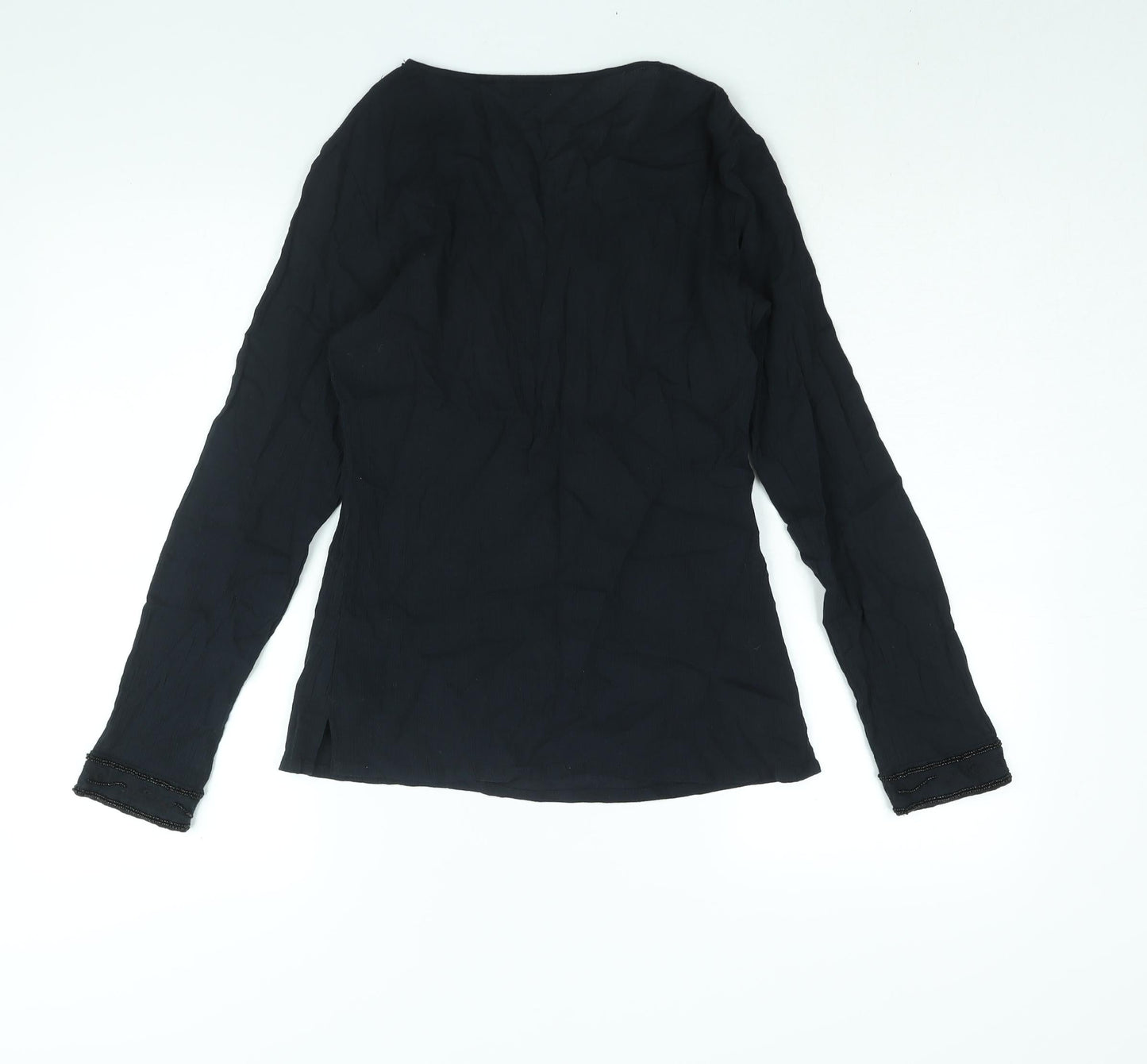 New Look Womens Black Cotton Basic Blouse Size 8 V-Neck - Beading Detail