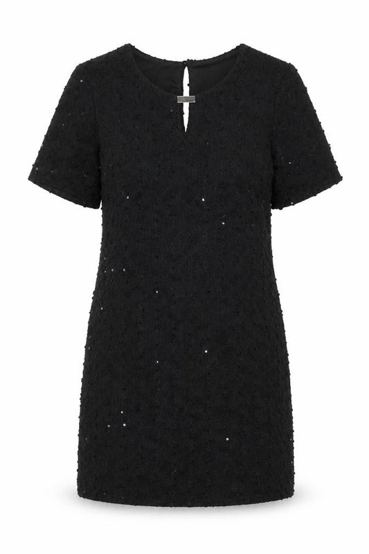 Dorothy Perkins Womens Black Polyester Mini Size 6 Round Neck Button - Textured Sequin