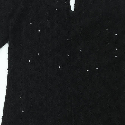 Dorothy Perkins Womens Black Polyester Mini Size 6 Round Neck Button - Textured Sequin