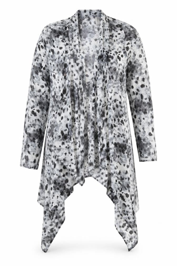 Divided by H&M Womens Grey Geometric Polyester Kimono Blouse Size 10 V-Neck - Semi Sheer Waterfall Front