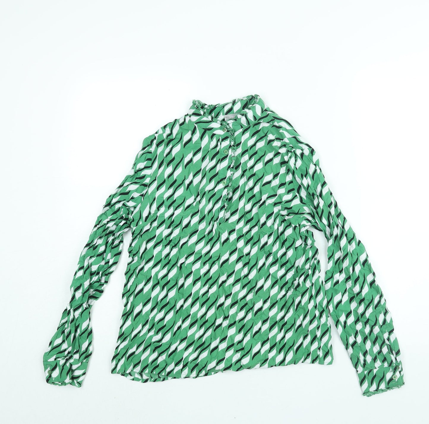 Fransa Womens Green Geometric Viscose Basic Blouse Size S Mock Neck