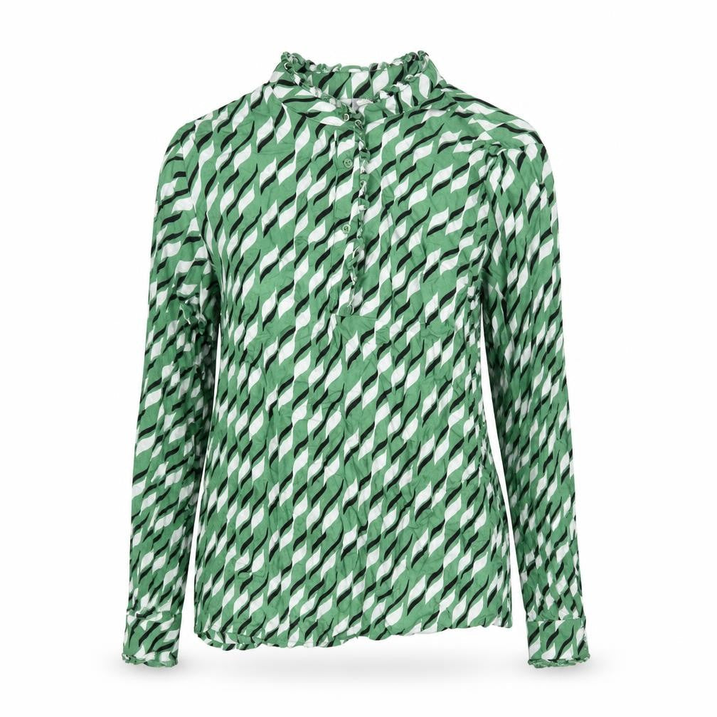 Fransa Womens Green Geometric Viscose Basic Blouse Size S Mock Neck