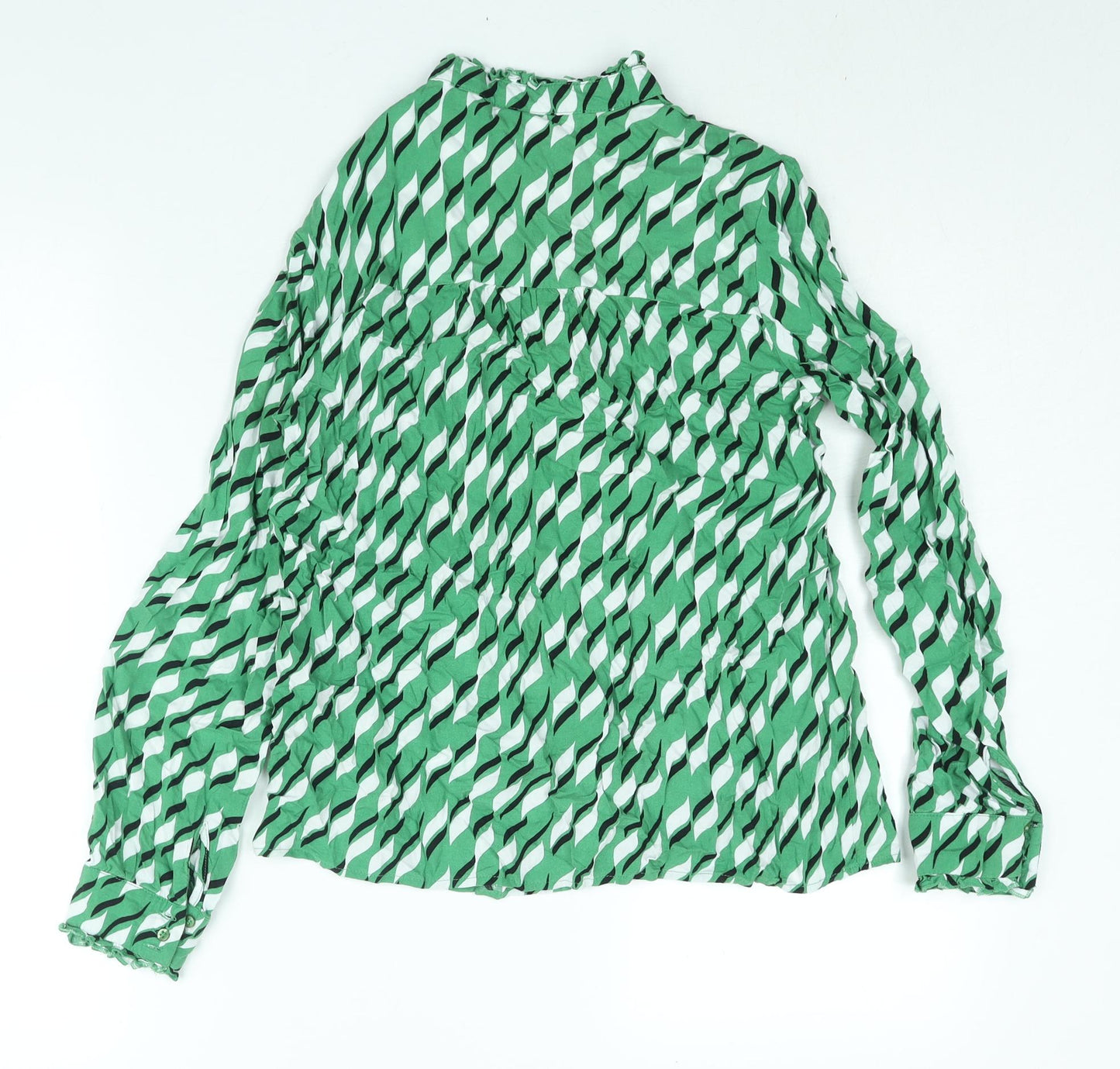 Fransa Womens Green Geometric Viscose Basic Blouse Size S Mock Neck