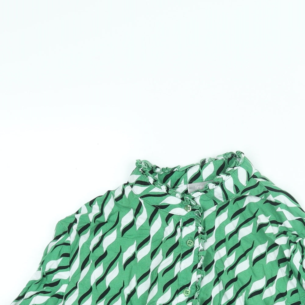 Fransa Womens Green Geometric Viscose Basic Blouse Size S Mock Neck