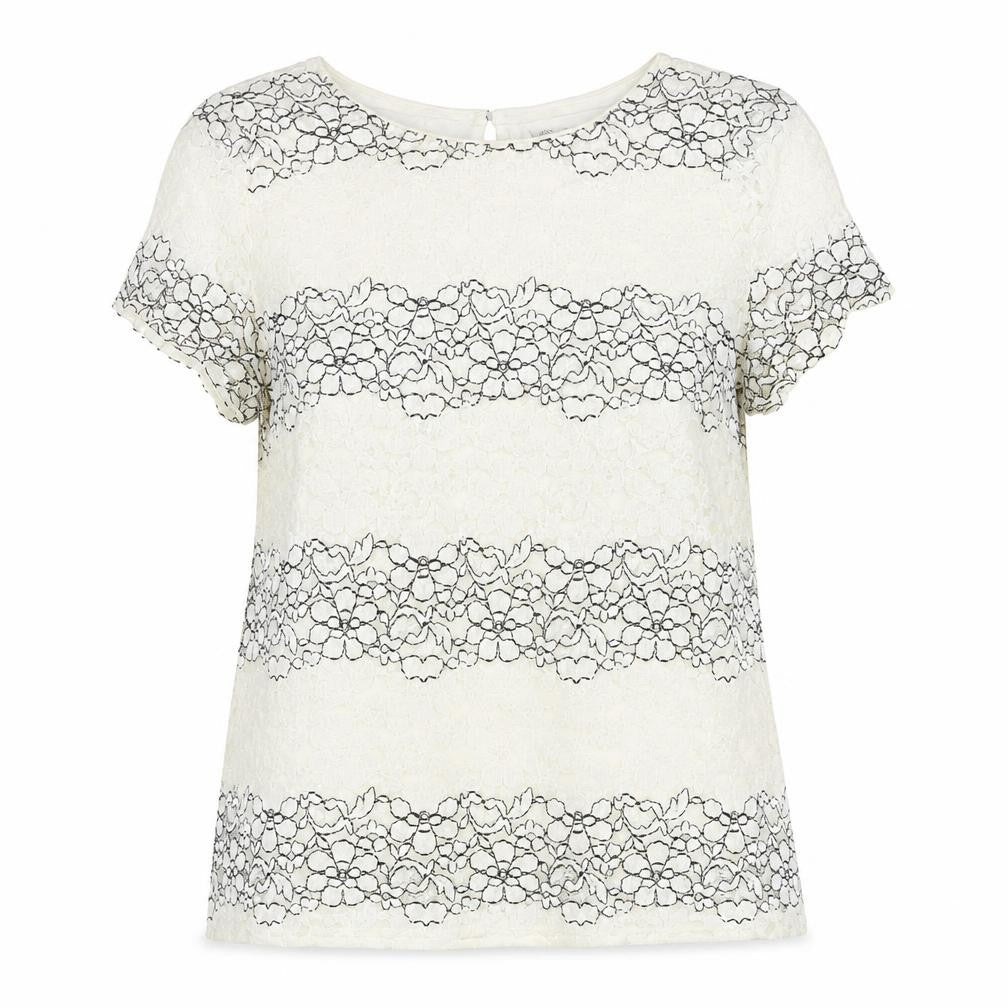 Marks & Spencer Womens Ivory Floral Cotton Basic Blouse Size 14 Round Neck