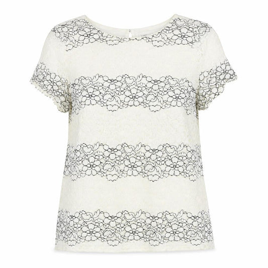 Marks and Spencer Womens Ivory Floral Cotton Basic Blouse Size 14 Round Neck