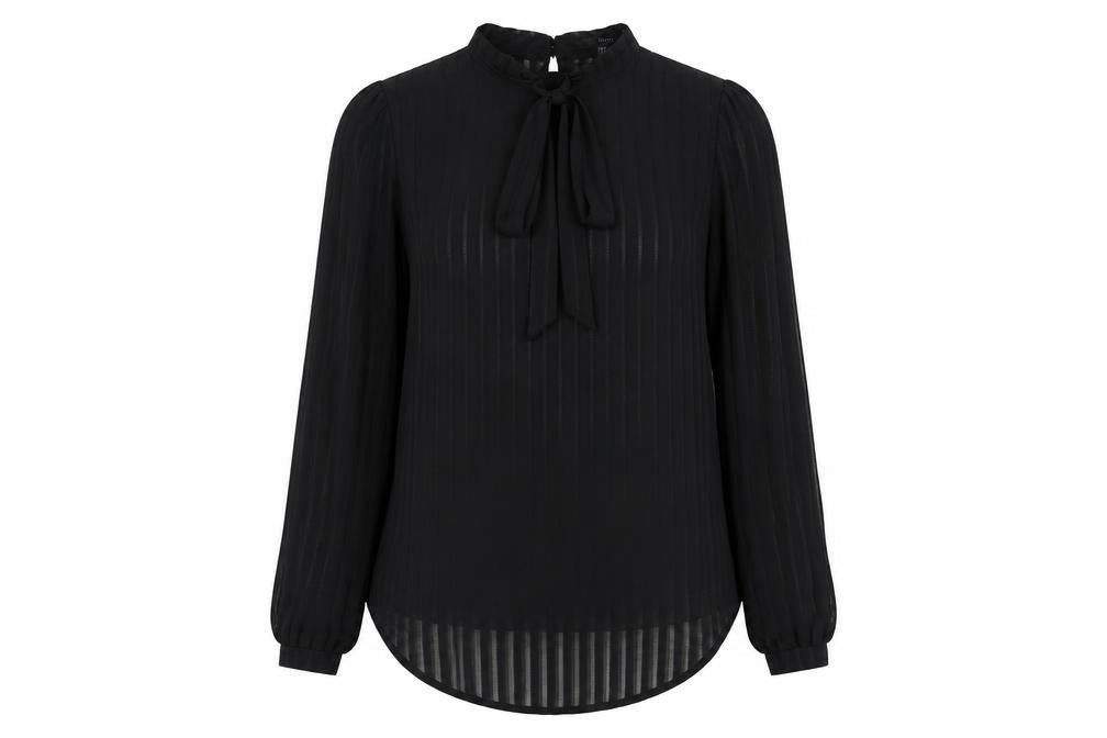 FOREVER 21 Womens Black Polyester Basic Blouse Size M Mock Neck - Tie