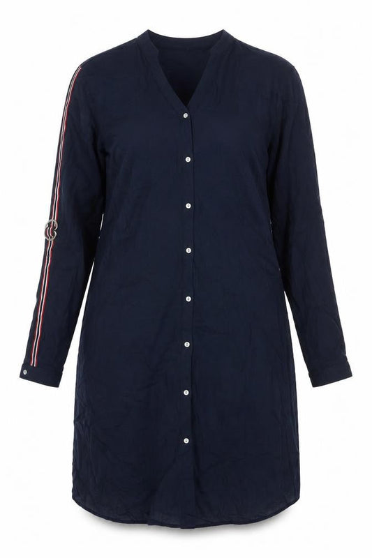ESPRIT Womens Blue Viscose Shift Size 14 V-Neck Button - Stripe Sleeve