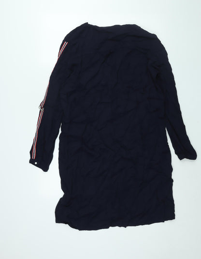 Back view of ESPRIT women’s blue viscose shift, size UK 14, v-neck button - stripe sleeve
