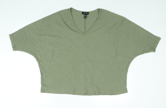 New Look Womens Green Polyester Basic Blouse Size M V-Neck - Size M-L