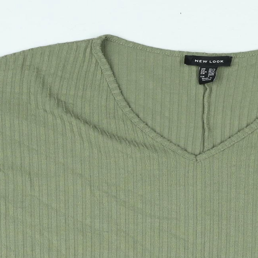 New Look Womens Green Polyester Basic Blouse Size M V-Neck - Size M-L