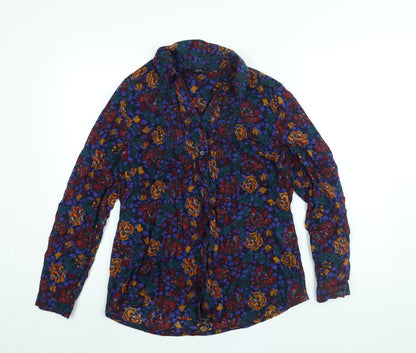 EWM Womens Multicoloured Floral Cotton Basic Button-Up Size 12 Collared - Beading Detail
