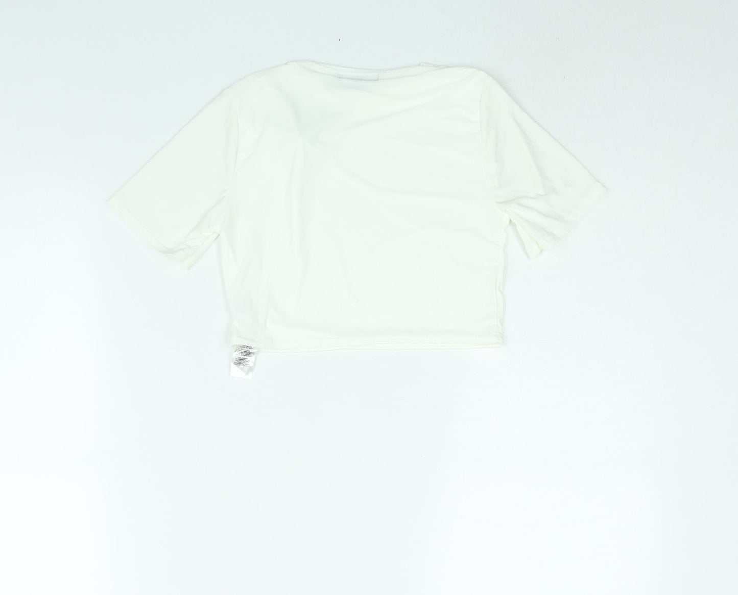 PRETTYLITTLETHING Womens White Polyester Cropped T-Shirt Size 6 Round Neck
