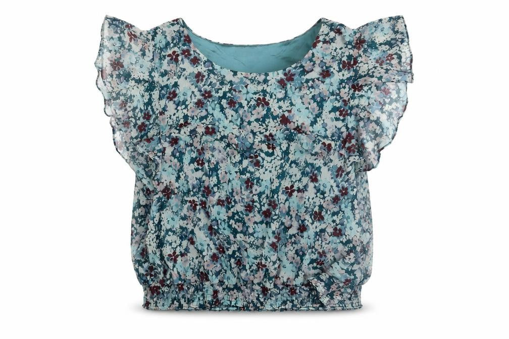 Indigo Womens Blue Floral Polyester Basic Blouse Size 20 Round Neck - Frill