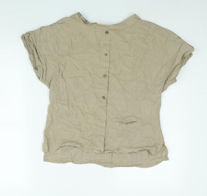 Celmia Womens Brown Cotton Basic Blouse Size S Round Neck - Button Pocket