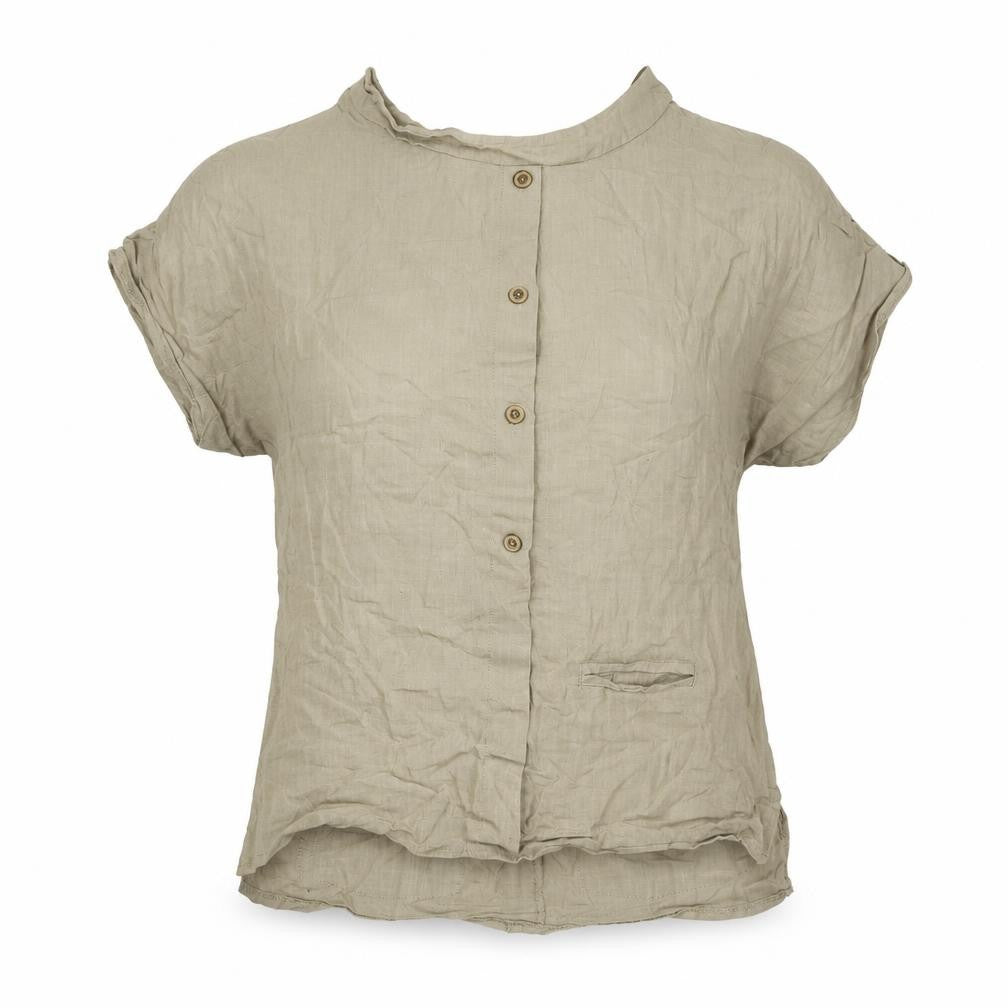 Celmia Womens Brown Cotton Basic Blouse Size S Round Neck - Button Pocket