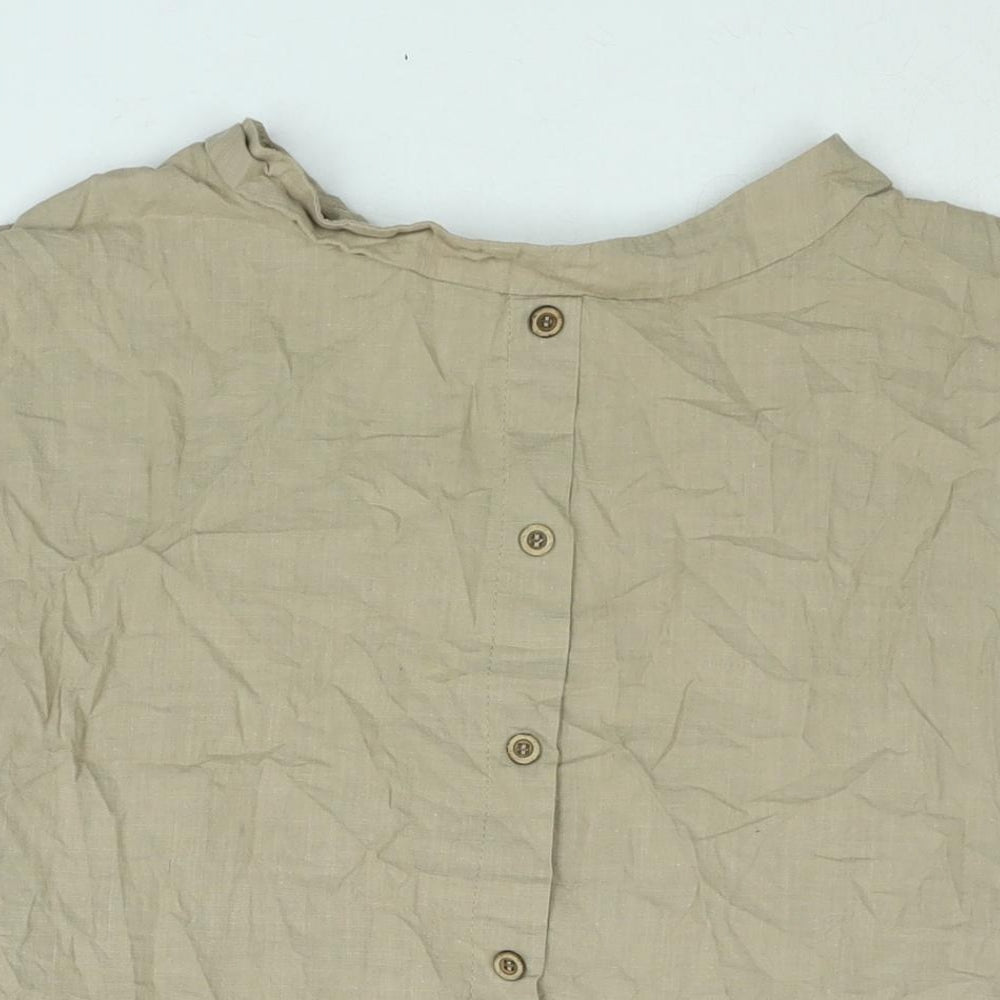 Celmia Womens Brown Cotton Basic Blouse Size S Round Neck - Button Pocket