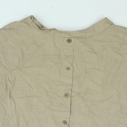 Celmia Womens Brown Cotton Basic Blouse Size S Round Neck - Button Pocket