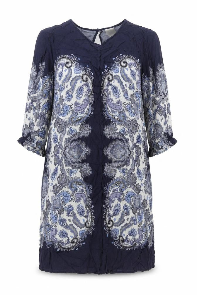 H&M Womens Purple Paisley Viscose Shift Size 12 Round Neck Button