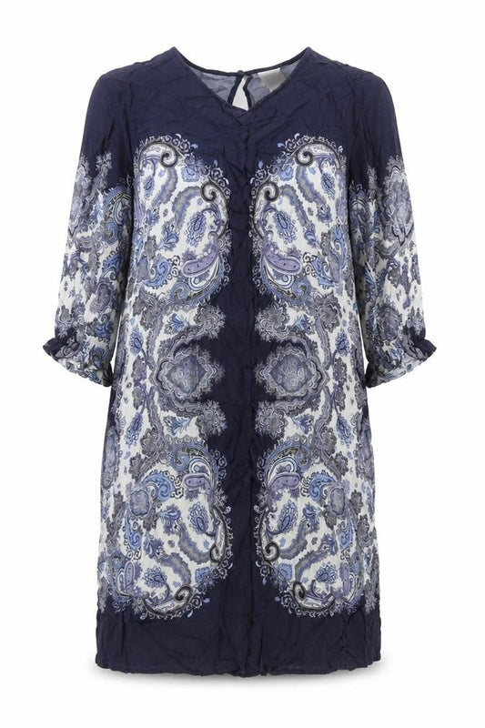 H&M Womens Purple Paisley Viscose Shift Size 12 Round Neck Button