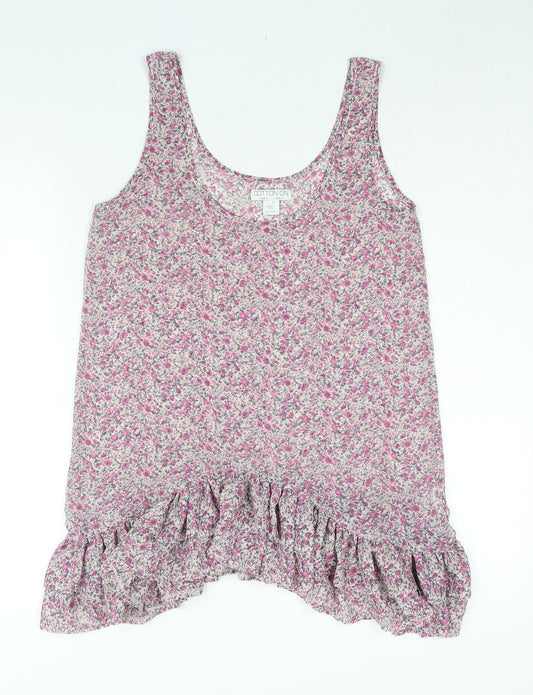 Preloved Cotton On Womens Pink Floral Polyester Camisole Blouse Size M Scoop Neck - Frill Semi Sheer - Front