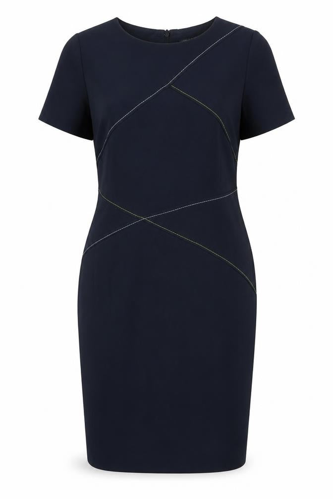 Marks and Spencer Womens Blue Polyester Shift Size 16 Round Neck Zip - Stitch Detail