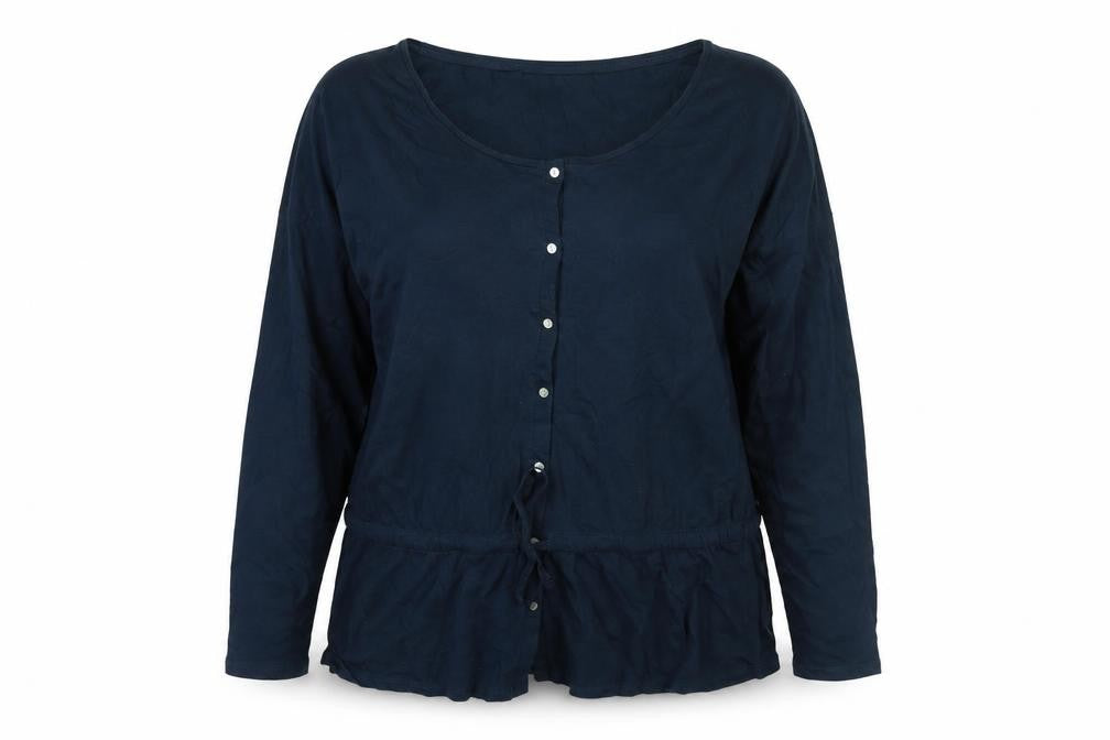 Women'secret Womens Blue Viscose Basic Button-Up Size 2XL Round Neck - Drawstring Detail