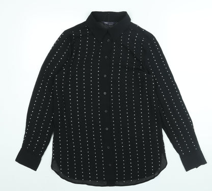 Marks & Spencer Womens Black Polyester Basic Button-Up Size 6 Collared - Studded
