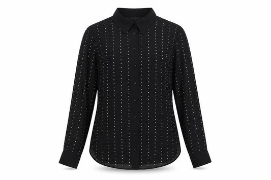 Marks and Spencer Womens Black Polyester Basic Button-Up Size 6 Collared - Studded