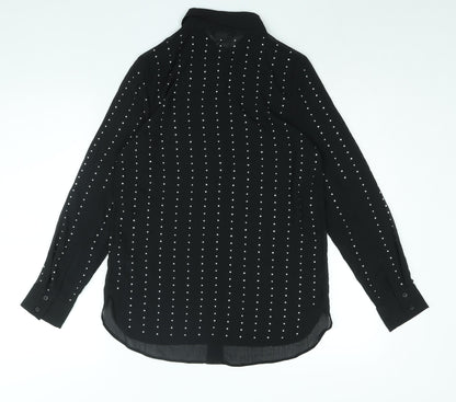 Marks & Spencer Womens Black Polyester Basic Button-Up Size 6 Collared - Studded