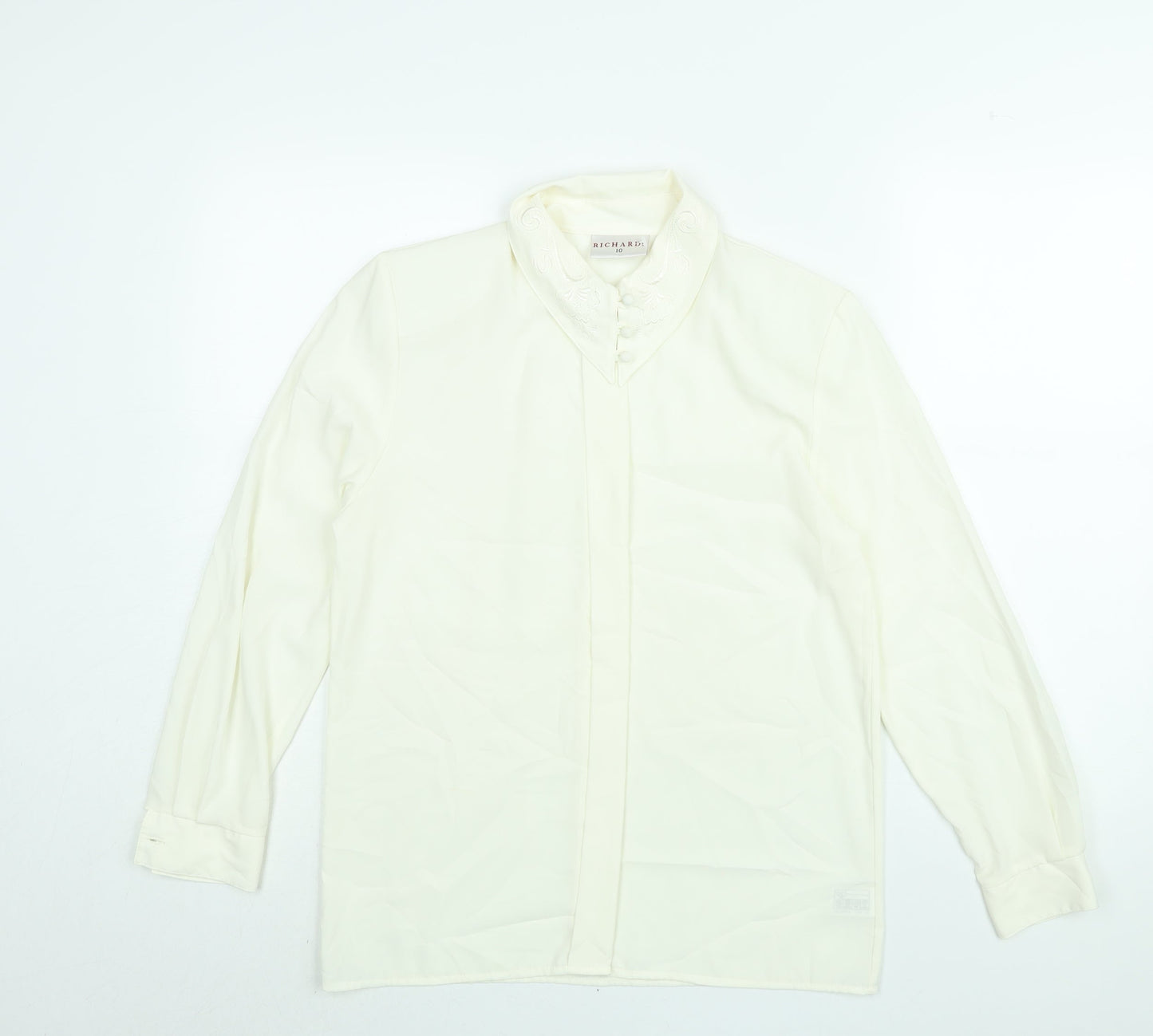 Richards Womens White Polyester Basic Button-Up Size 10 Collared