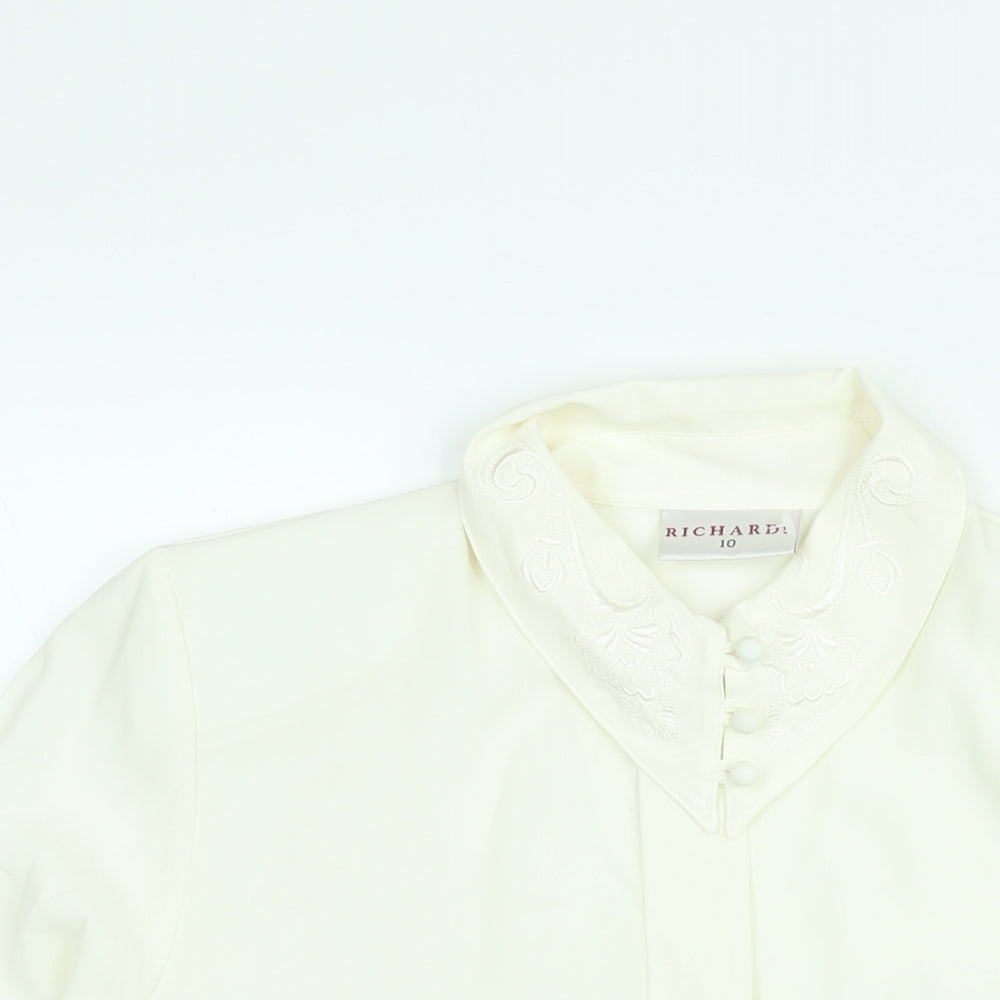 Richards Womens White Polyester Basic Button-Up Size 10 Collared