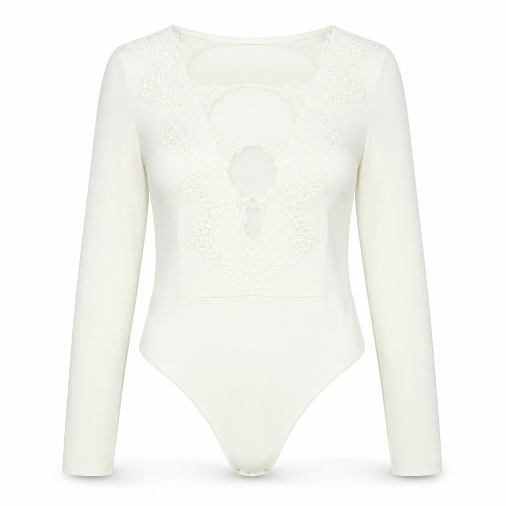 Edge Street Womens White Polyester Bodysuit One-Piece Size 10 Snap - Lace Cut Out