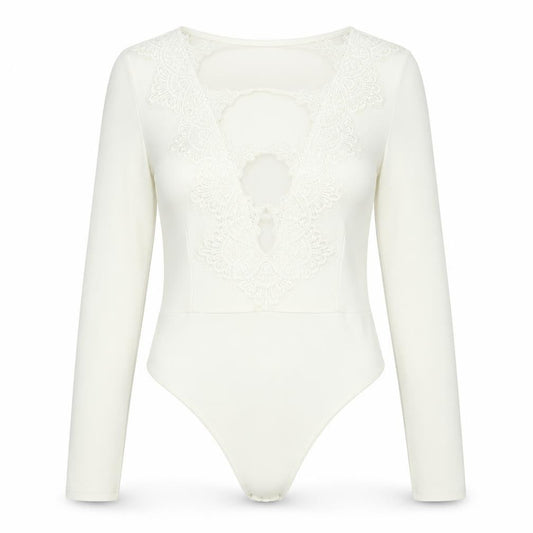 Edge Street Womens White Polyester Bodysuit One-Piece Size 10 Snap - Lace Cut Out