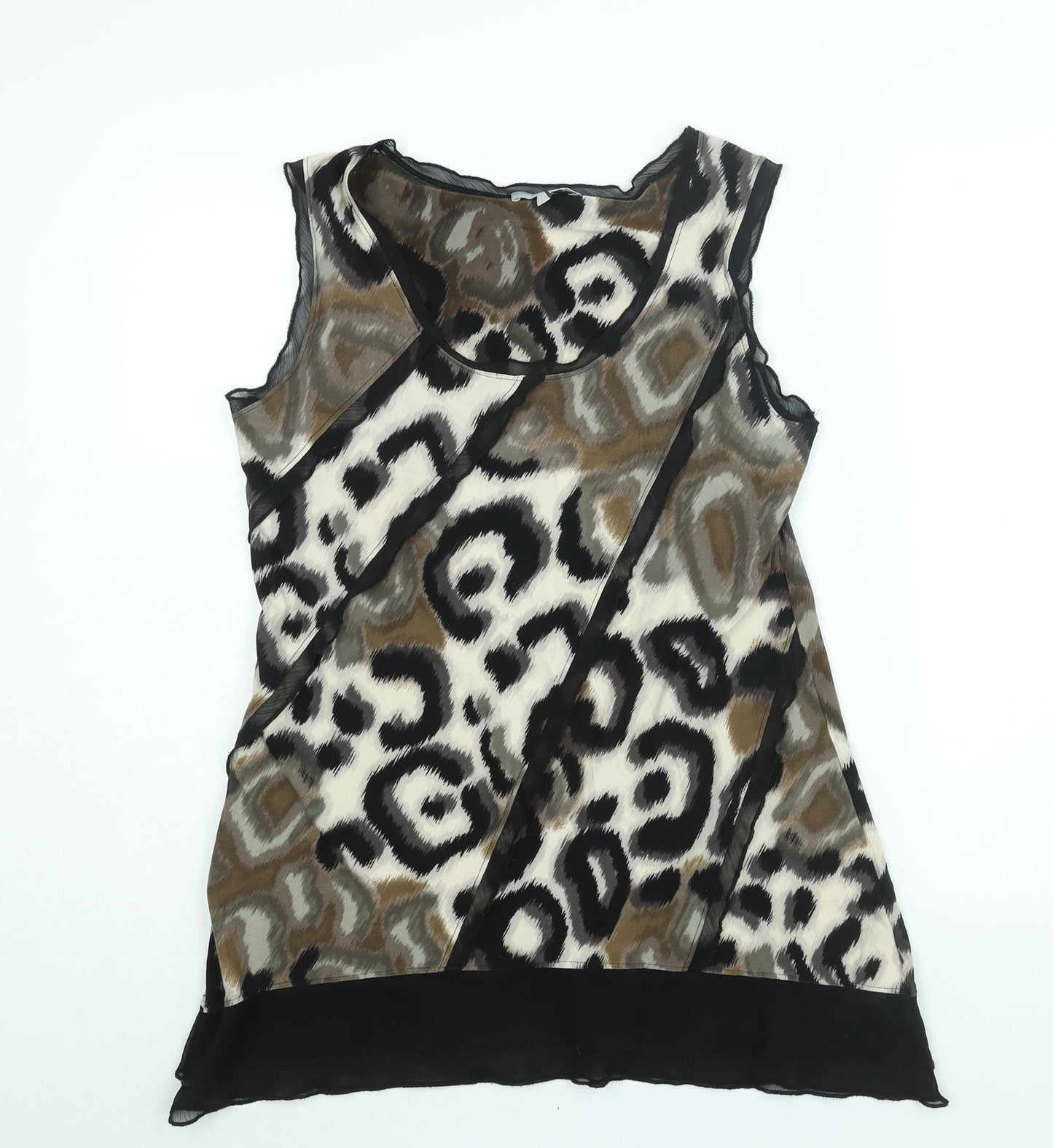 Per Una Womens Brown Geometric Polyester Camisole Blouse Size 12 Scoop Neck - Frill