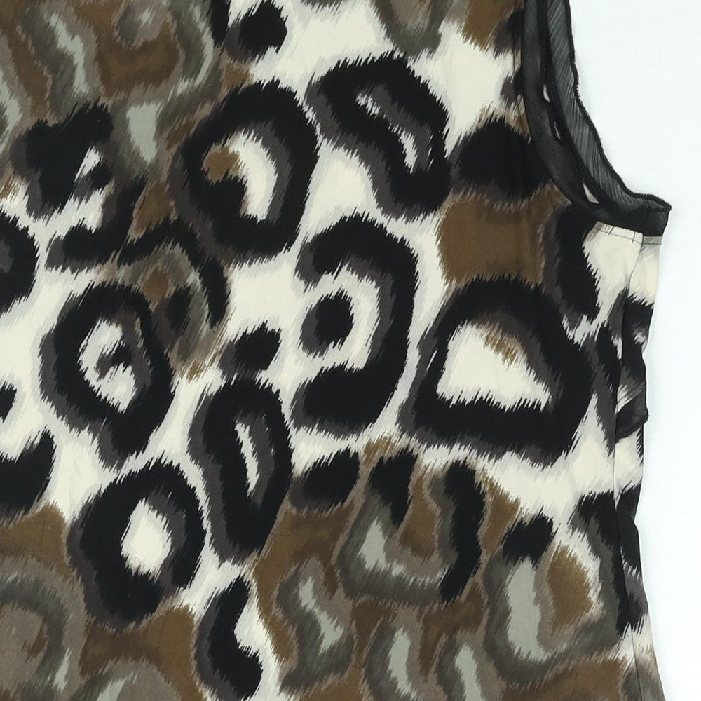 Per Una Womens Brown Geometric Polyester Camisole Blouse Size 12 Scoop Neck - Frill