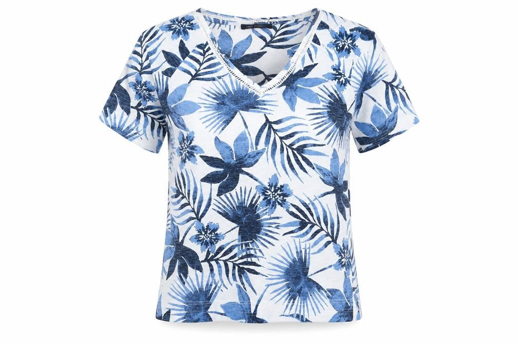 Marks & Spencer Womens Blue Floral Polyester Basic Blouse Size 10 V-Neck