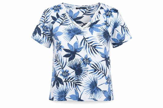 Marks and Spencer Womens Blue Floral Polyester Basic Blouse Size 10 V-Neck