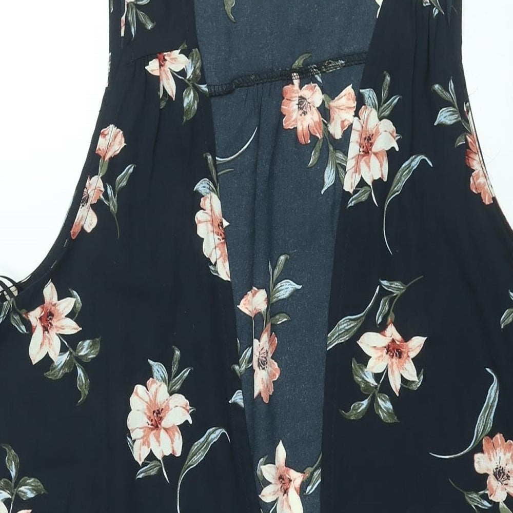 New Look Womens Black Floral Jacket Waistcoat Size 10