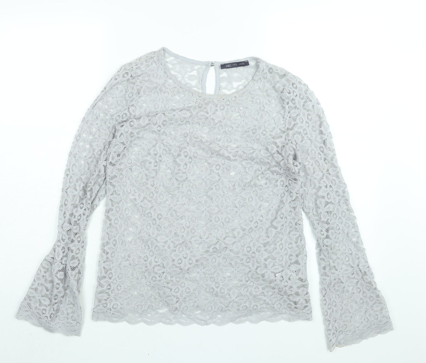 Marks and Spencer Womens Grey Cotton Basic Blouse Size 10 Round Neck