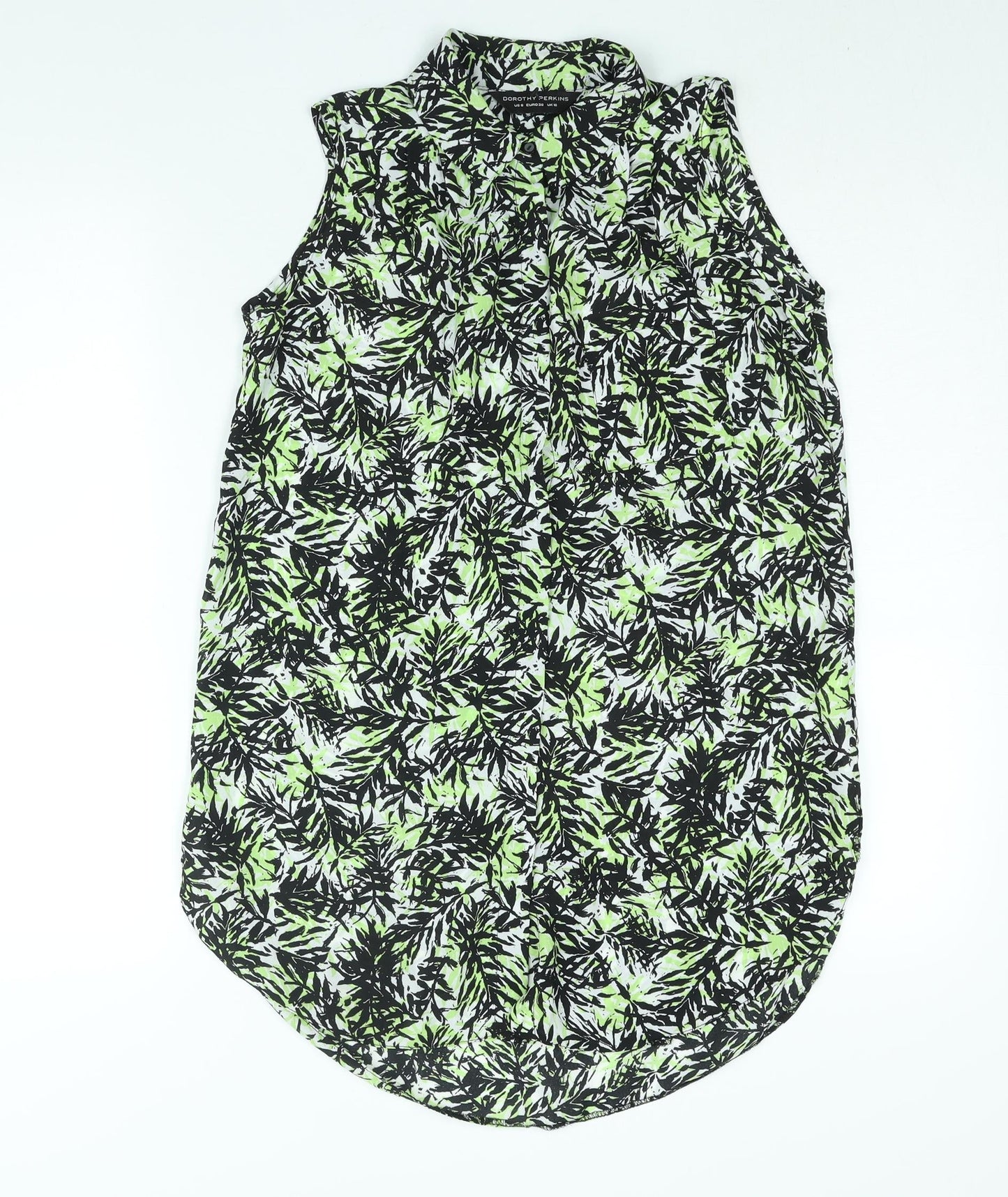 Dorothy Perkins Womens Green Geometric Polyester Basic Button-Up Size 10 Collared - Leaf Print